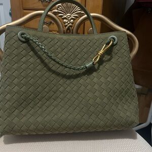Elegant Olive Green Woven suede Bag